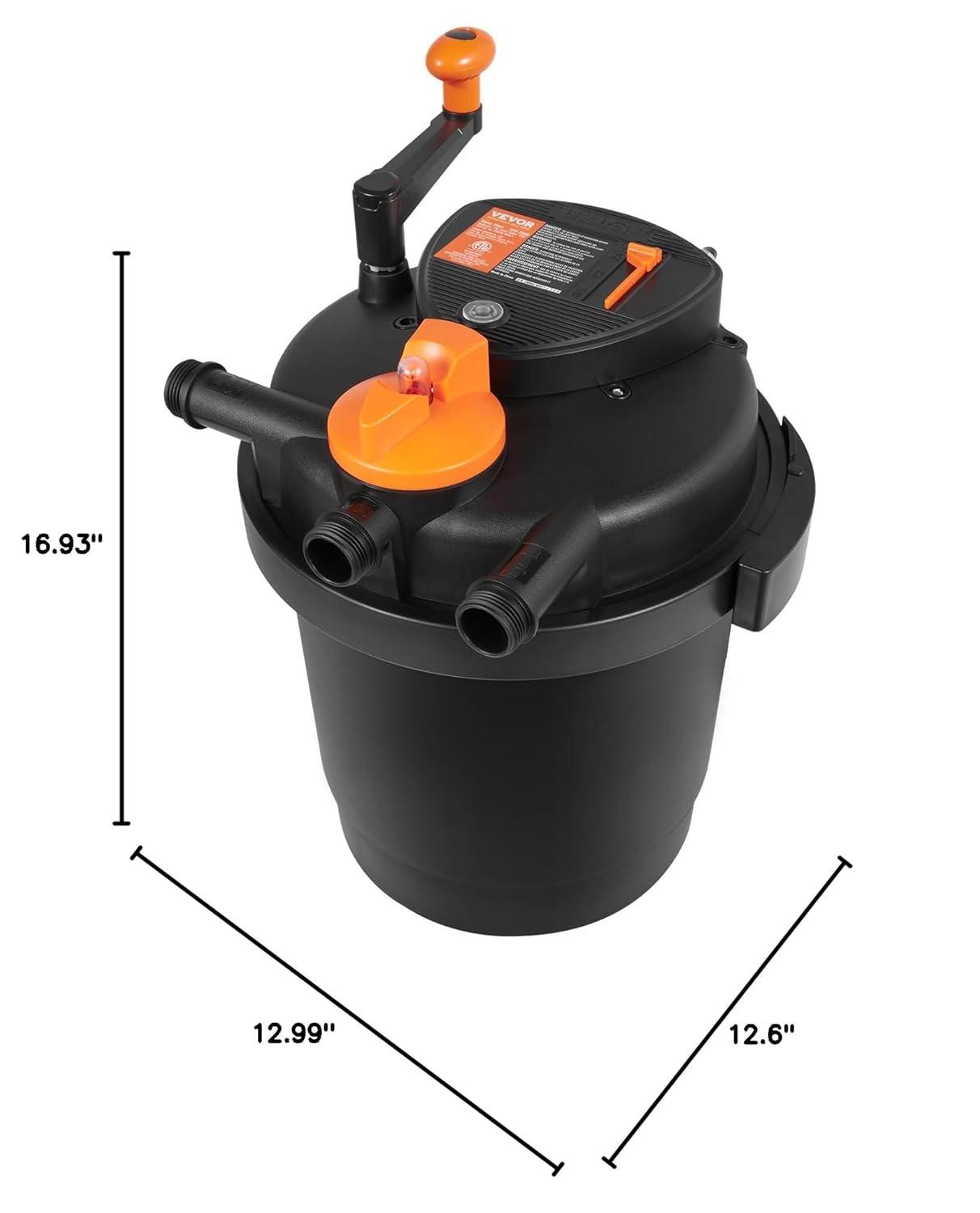 KFFKFF Biological Pressure Pond Filter, Suitable for 3200 Gallons, Equipped with 13W UV-C Lamp, 2630 GPH, Pressurized Pond Filtration System Equipment for Fountain Pool