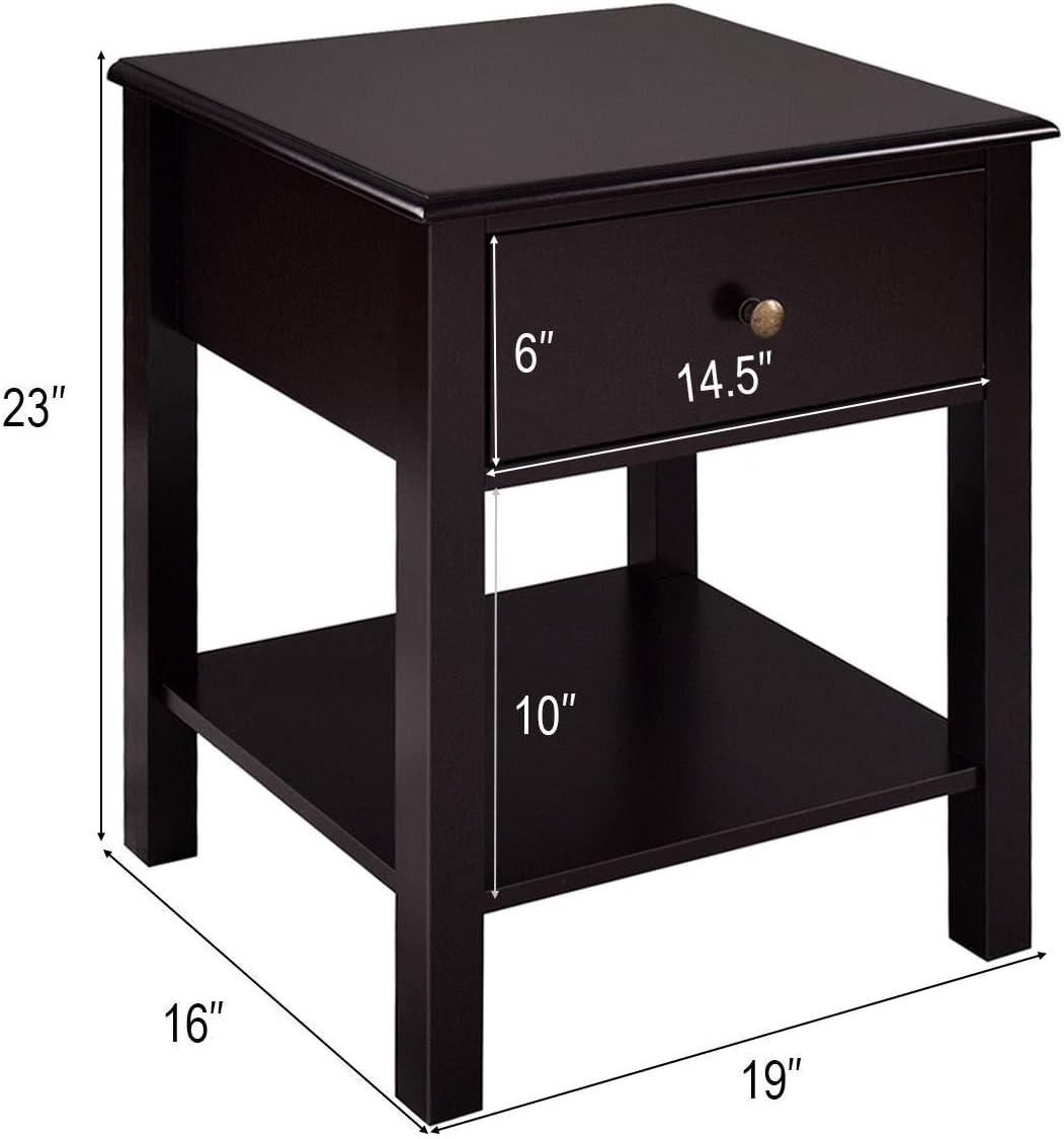Tangkula End Table Nightstand w/Drawer & Shelf Bedroom Living Room Furniture Brown