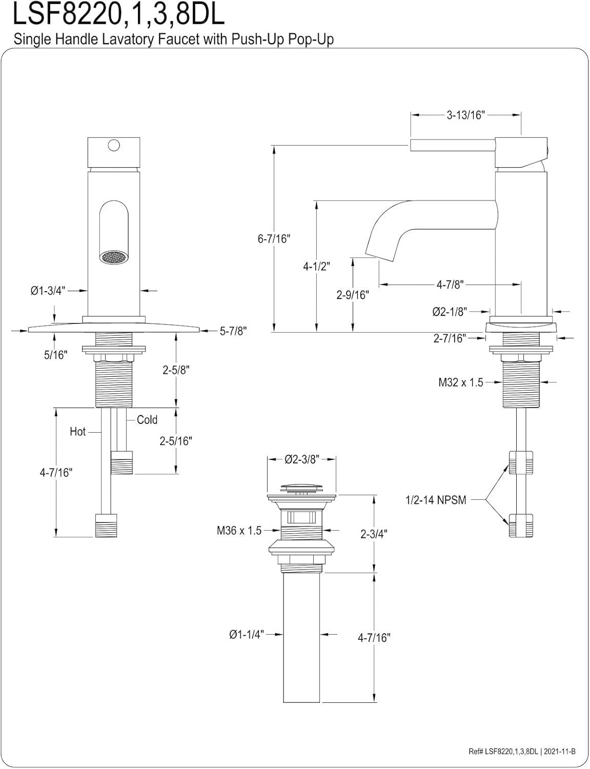 Kingston Brass LSF8223DL Kingston Brass Concord Single-Handle 1-Hole Deck Mount Bathroom Faucet with Push Pop-Up