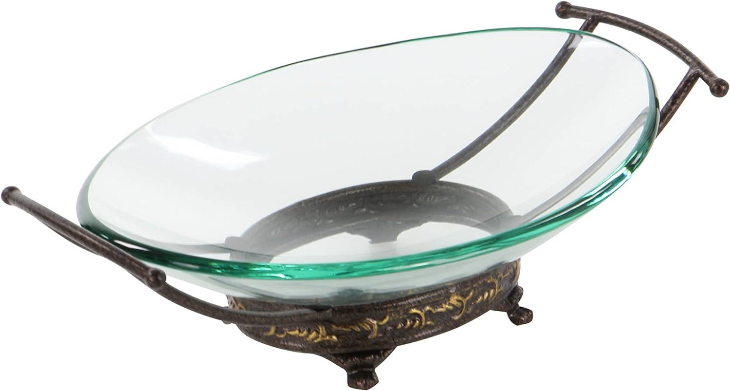 DecMode 17" x 5" Clear Tempered Glass Kitchen Serving Bowl with Brown Metal Base, 1-Piece