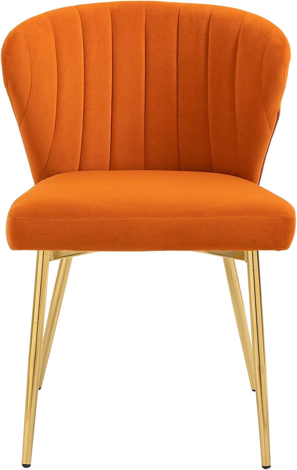 Velvet Dining Chairs Set of 2 Upholstered Side Chairs Accent Home Kitchen Tufted Metal Legs Living Room Orange