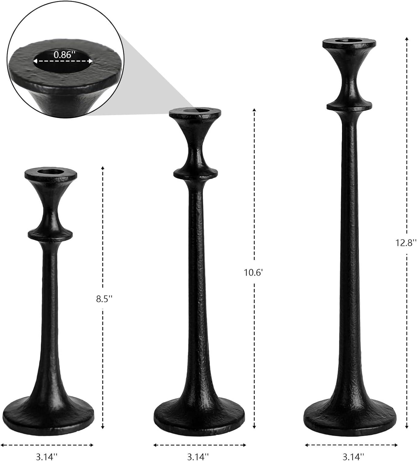 Black Iron Taper Candle Holder - Set of 3 Decorative Candle Stand - Candlestick Holder for Wedding, Dinning, Party