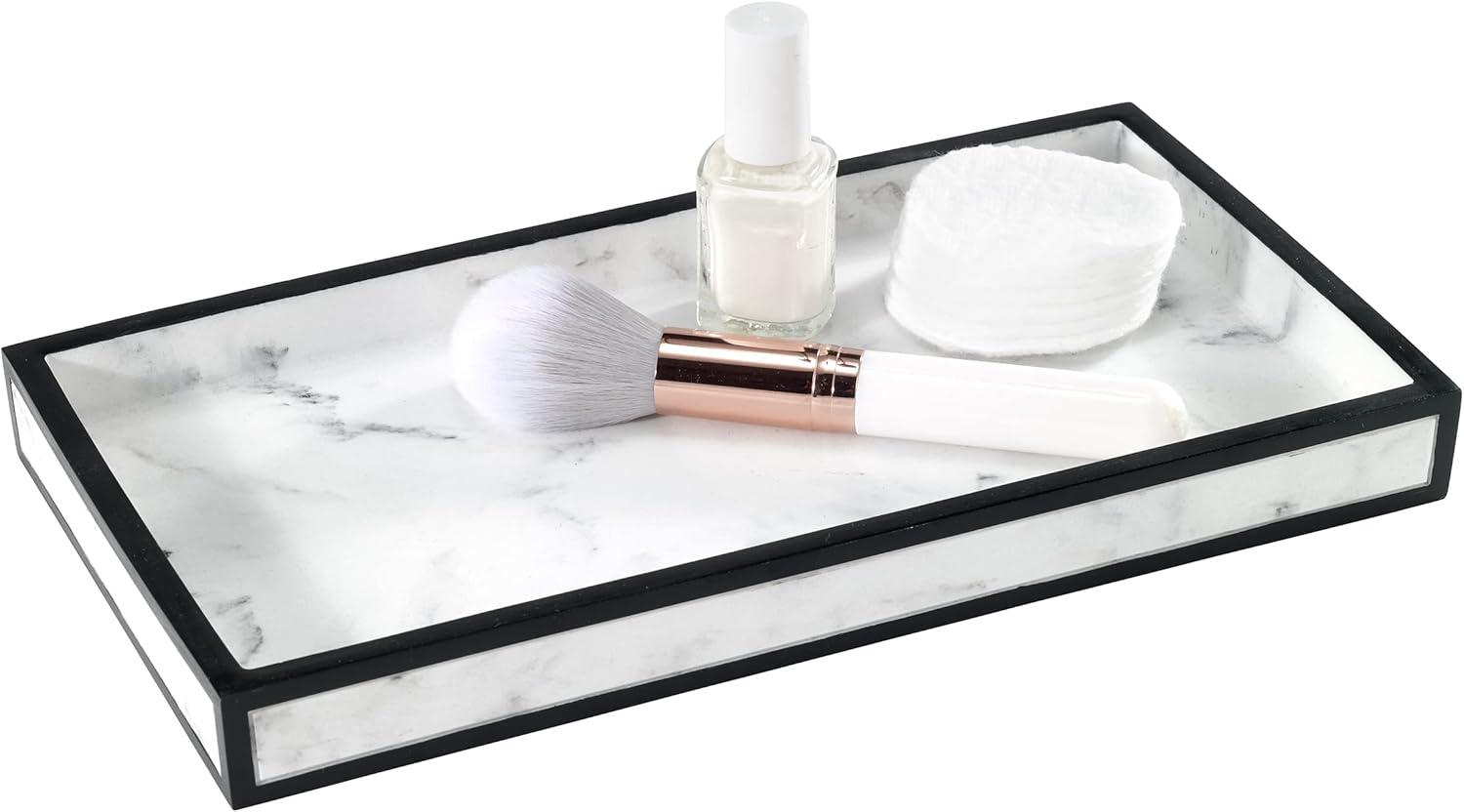 Rectangular White and Black Resin Vanity Tray