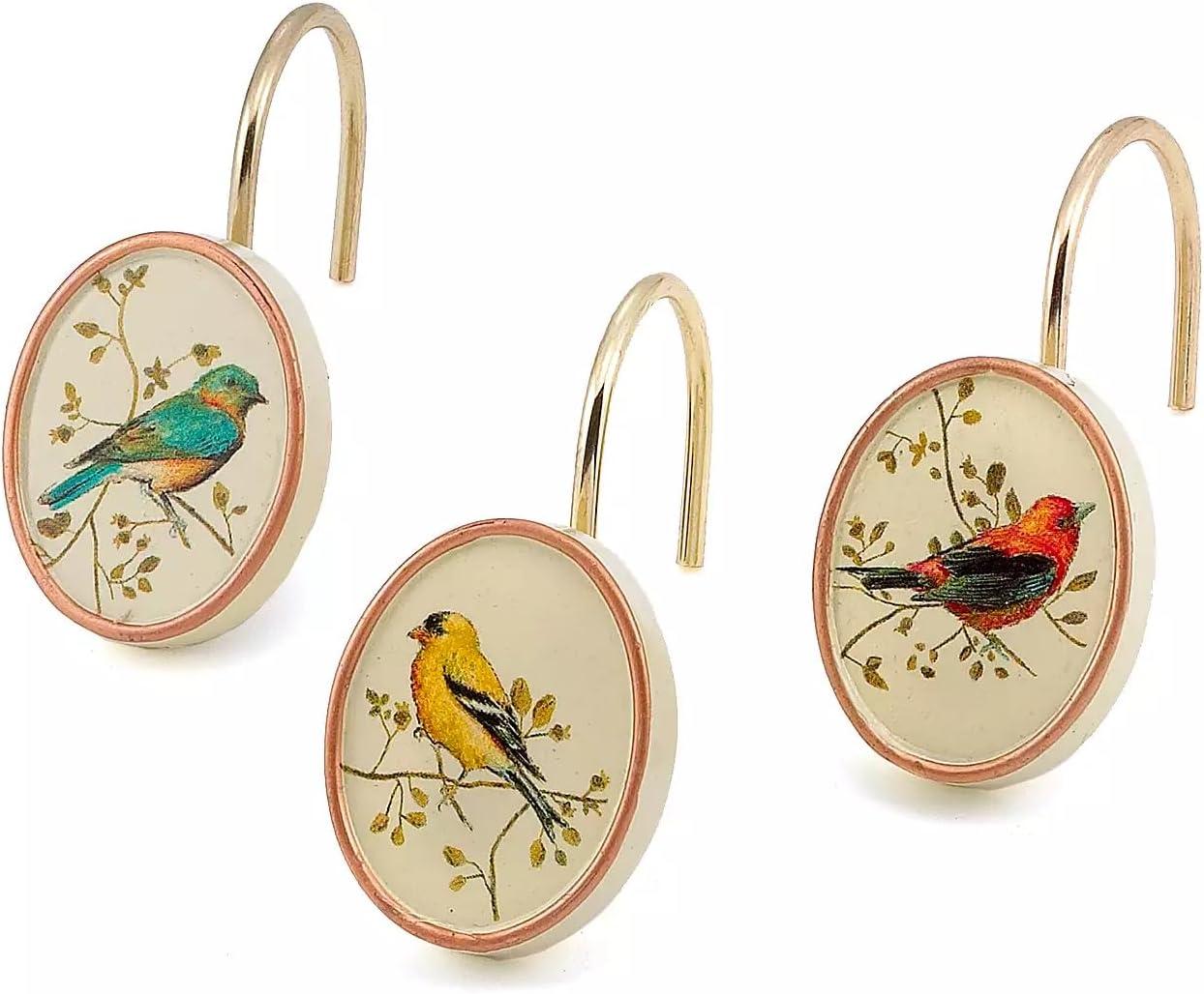 Avanti Linens, Gilded Birds Shower Hooks, Ivory, Set of 12