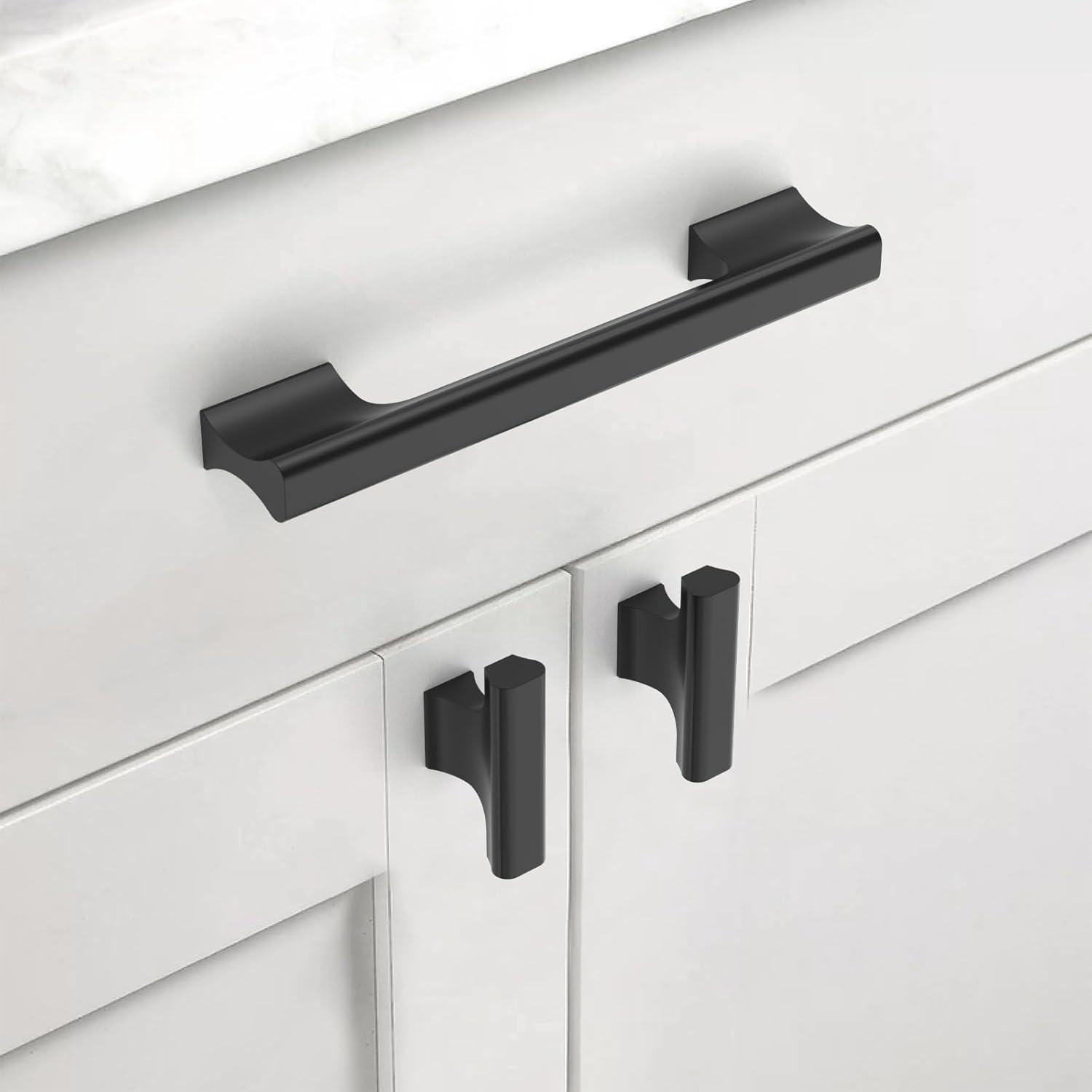 Matte Black Square Zinc Cabinet Knobs with Mounting Hardware