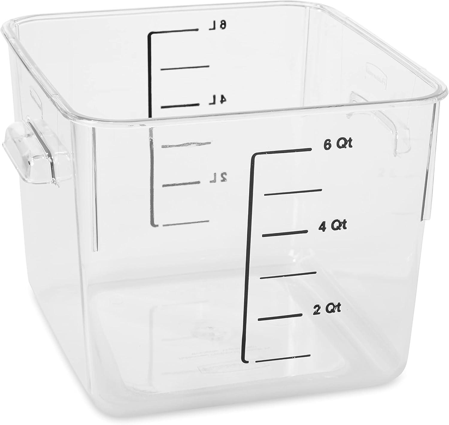 Rubbermaid Commercial Products Plastic Space Saving Square Food Storage Container for Kitchen/Sous Vide/Food Prep, 6 Quart, Clear FG630600CLR