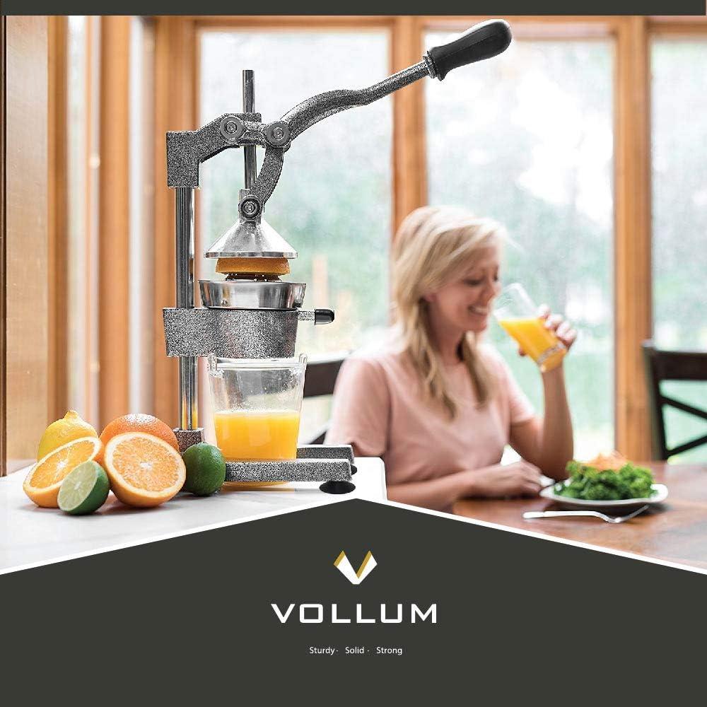 Vollum Manual Fruit Citrus Juicer - Commercial Grade, Stainless Steel and Cast Iron - Non-skid Suction Cup Base - 15.3"