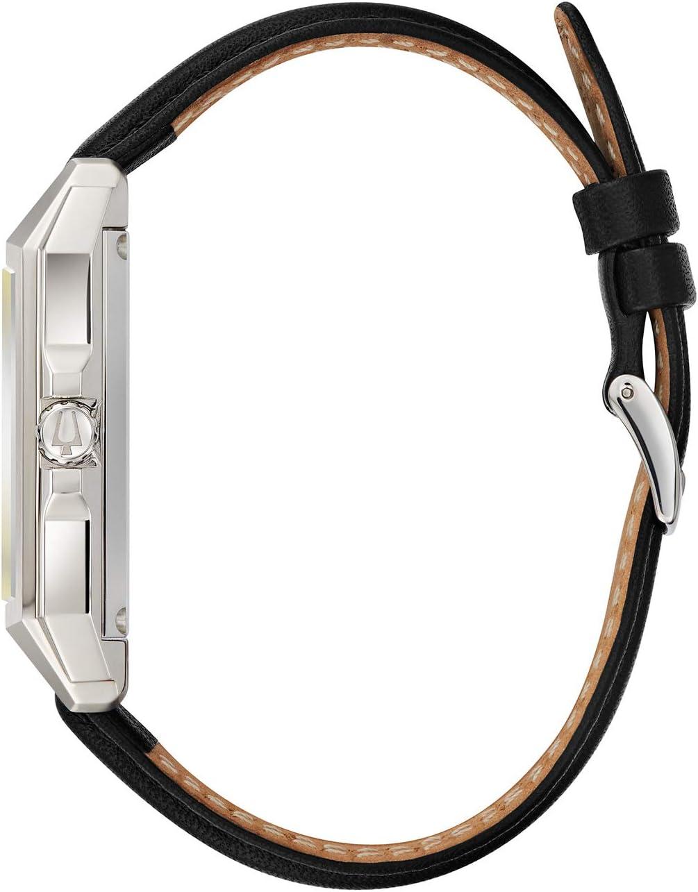 Bulova Frank Lloyd Wright 'December Gifts' Stainless Steel 3-Hand Quartz Dial, Black Leather Strap Style: 96A223