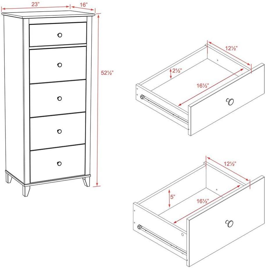 Espresso Vertical 5-Drawer Chest with Tapered Legs