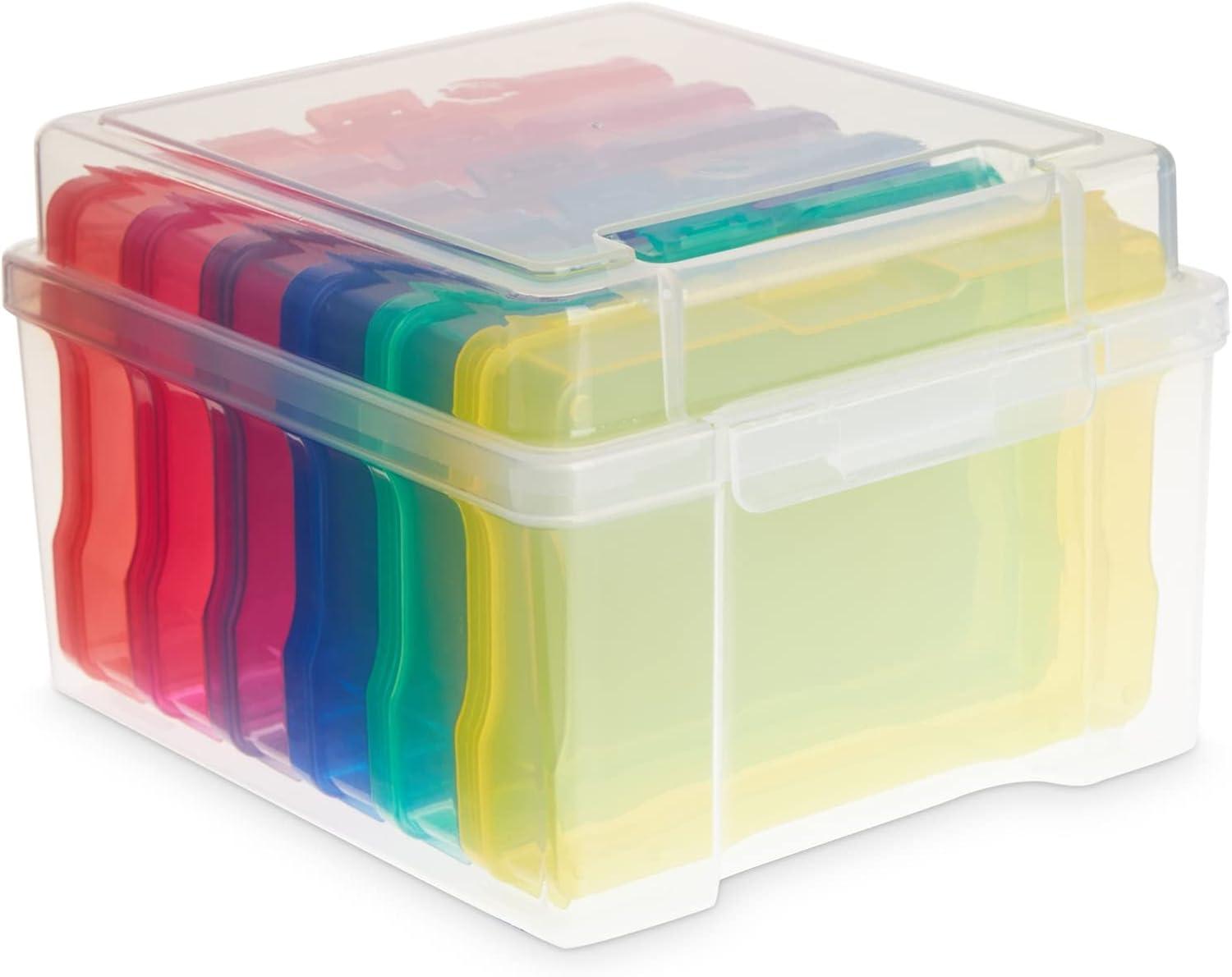 Paper Junkie 4 x 6 Inch Photo Storage Box with 6 Inner Cases, Plastic Box for Stickers, Crafts, Seeds, Craft Organizers and Storage (7 Pieces)