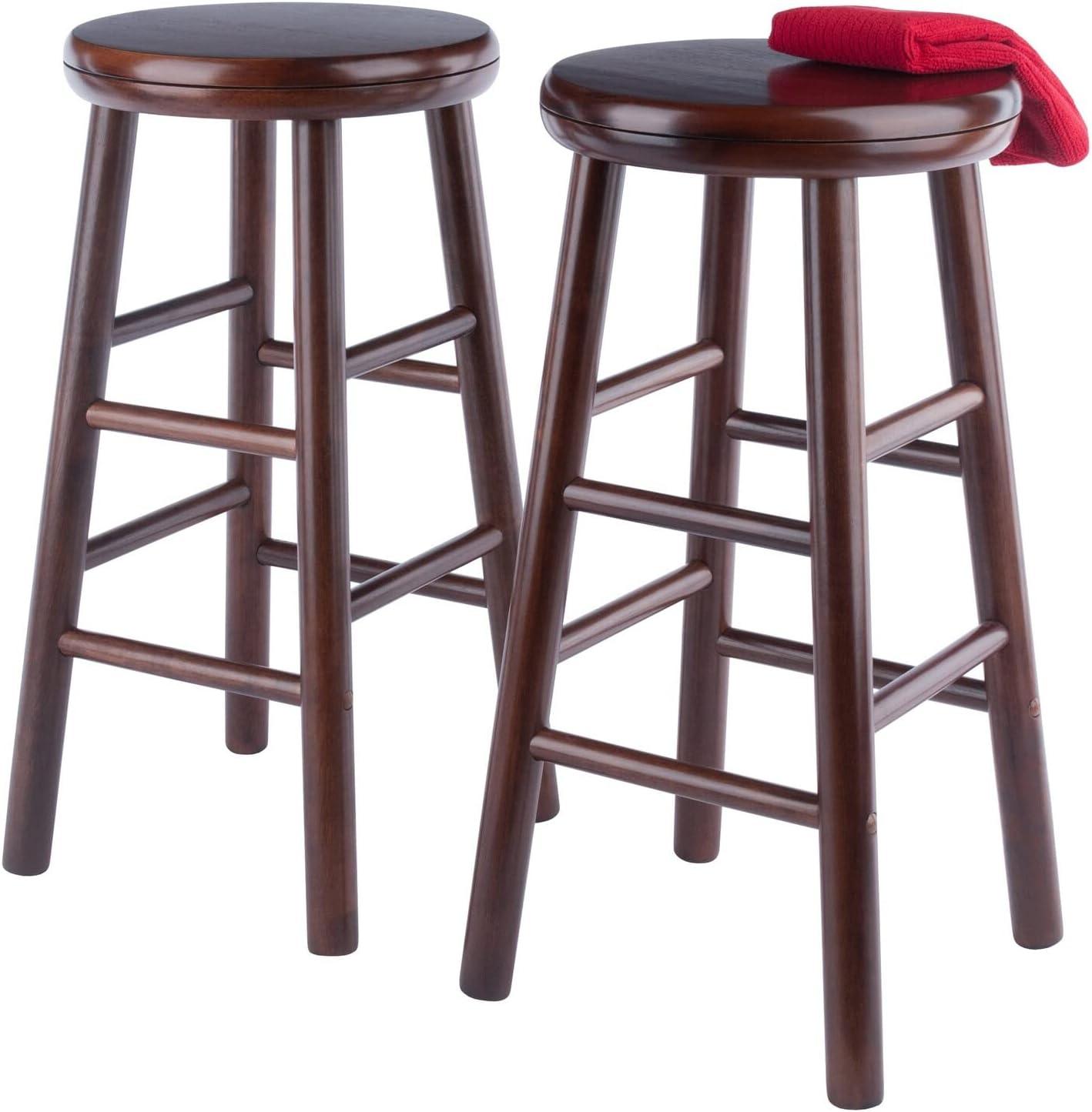 Transitional 25" Walnut Wood Swivel Counter Stools, Set of 2