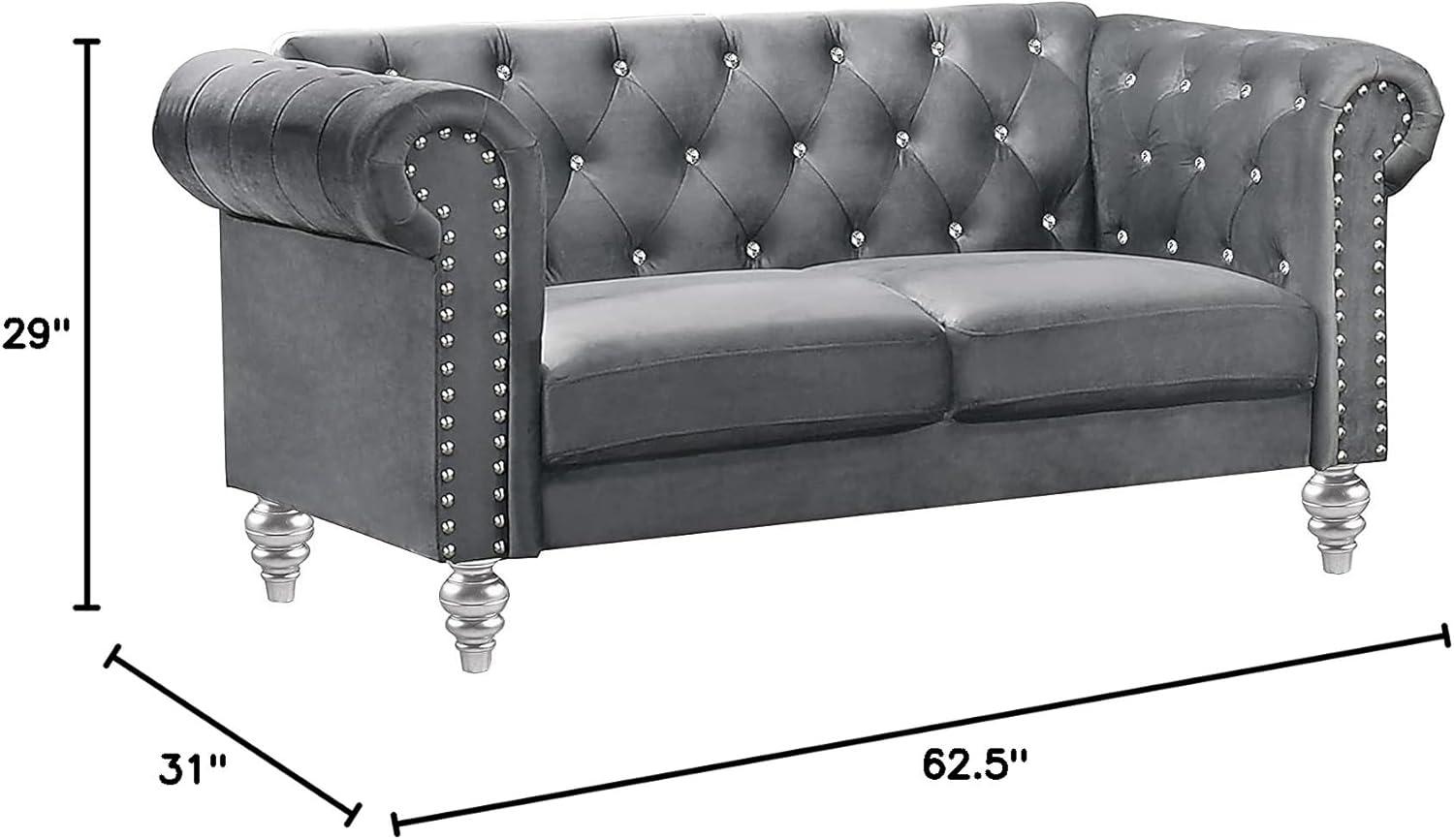 New Classic Furniture Emma Crystal Velvet Fabric Loveseat in Gray