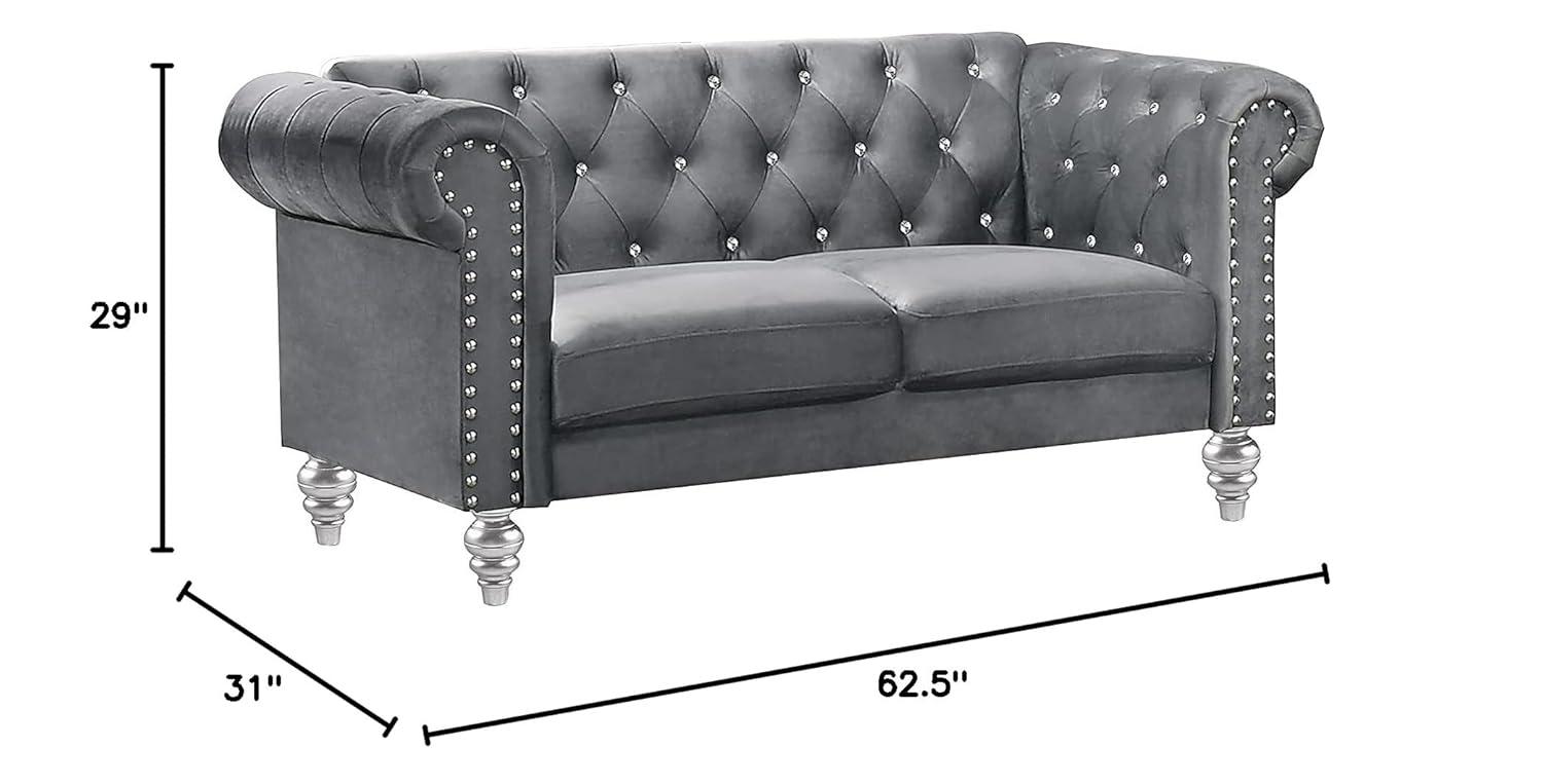 New Classic Furniture Emma Crystal Velvet Fabric Loveseat in Gray