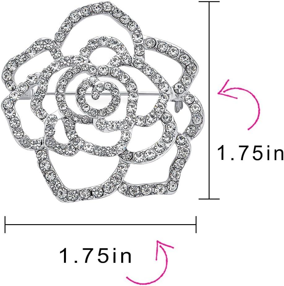 Rhinestone Rose Brooch Pin for Women Girls Fashion Crystal Big Blossom Flower Brooch Lapel Pins Elegant Dress Accessories Jewelry Boutonniere Corsage for Hat Bag Suit Tie Gift Wedding Holiday