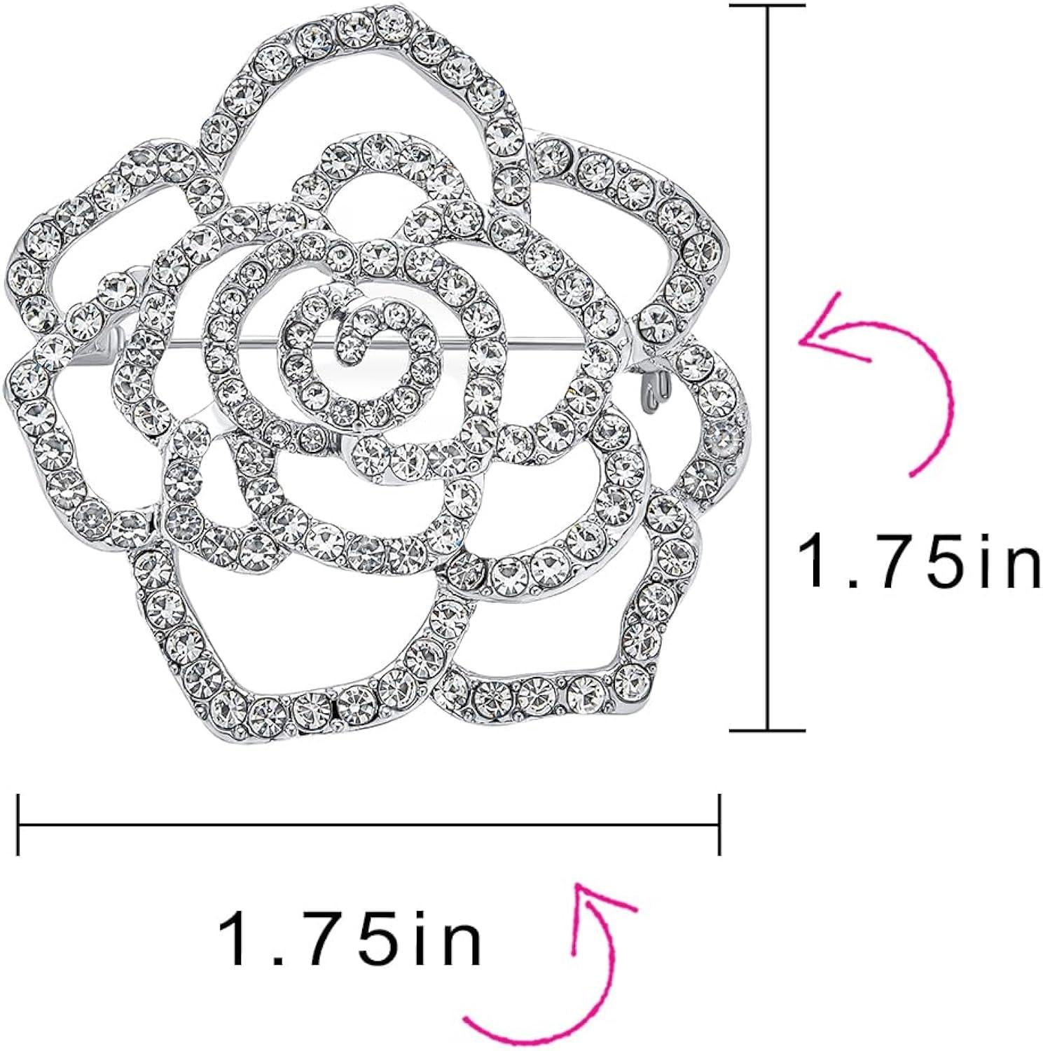 Rhinestone Rose Brooch Pin for Women Girls Fashion Crystal Big Blossom Flower Brooch Lapel Pins Elegant Dress Accessories Jewelry Boutonniere Corsage for Hat Bag Suit Tie Gift Wedding Holiday