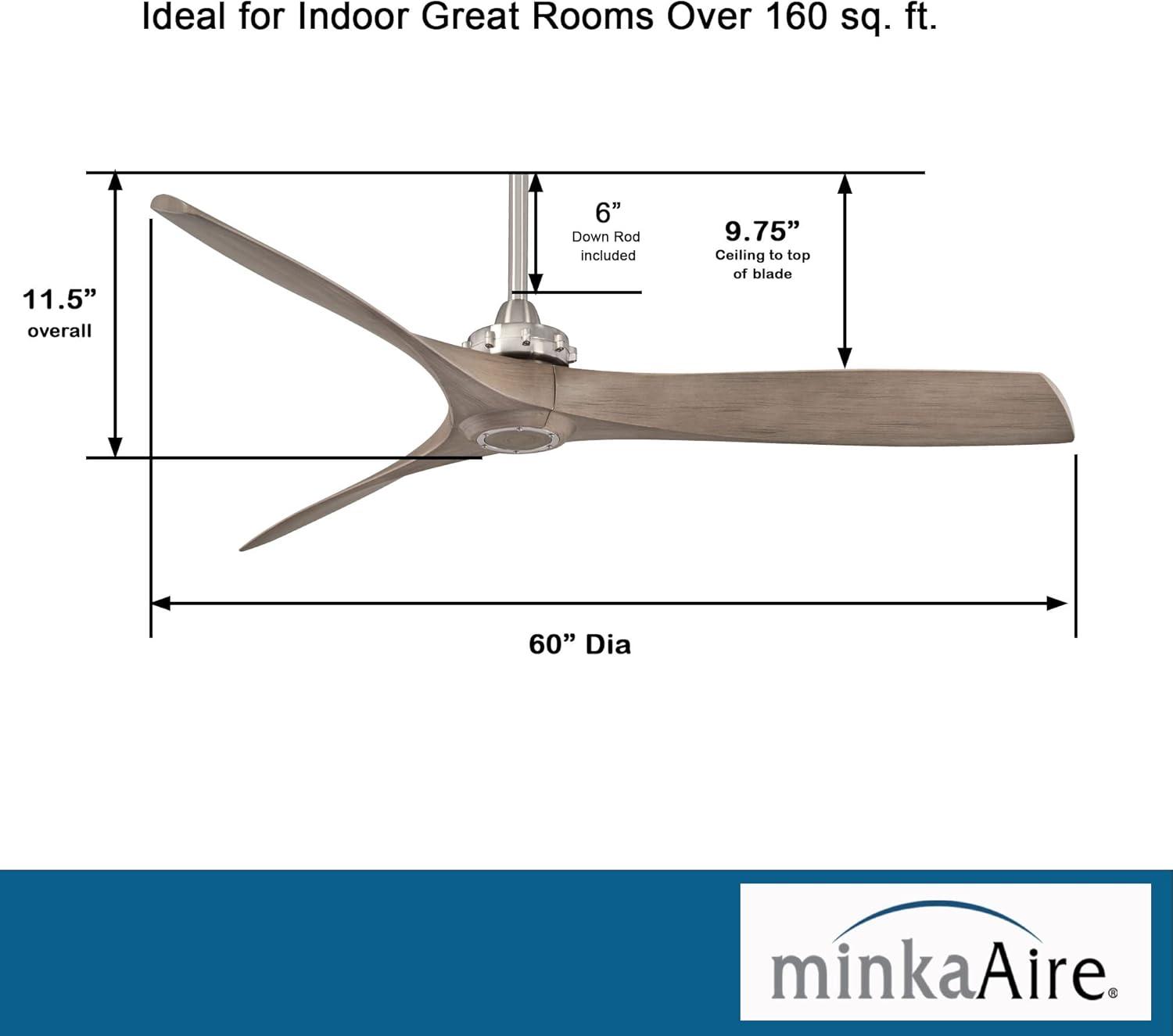 60" Minka Aire Modern Farmhouse Indoor Ceiling Fan with Remote Control Brushed Nickel for Living Room Kitchen Bedroom Family Home