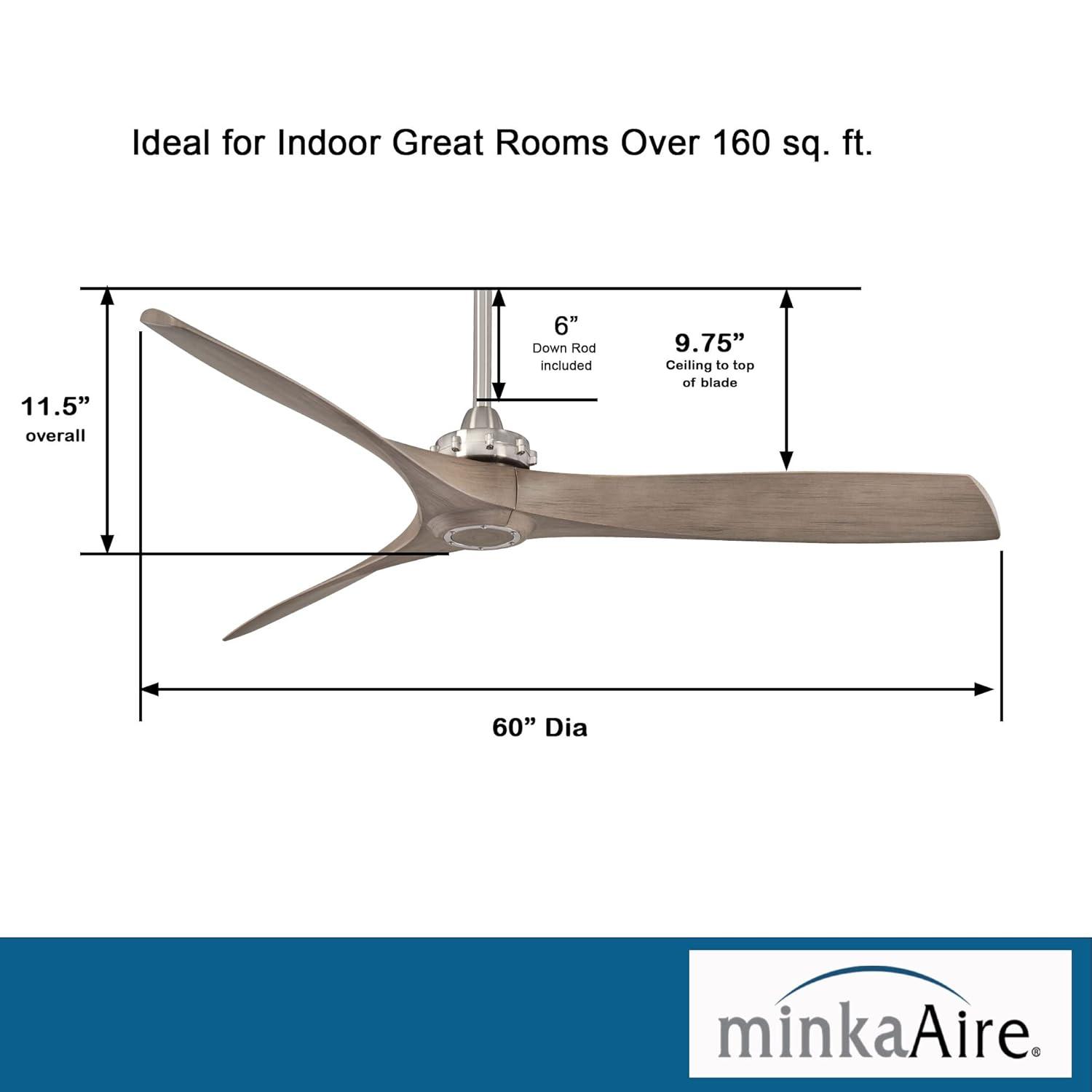 60" Minka Aire Modern Farmhouse Indoor Ceiling Fan with Remote Control Brushed Nickel for Living Room Kitchen Bedroom Family Home