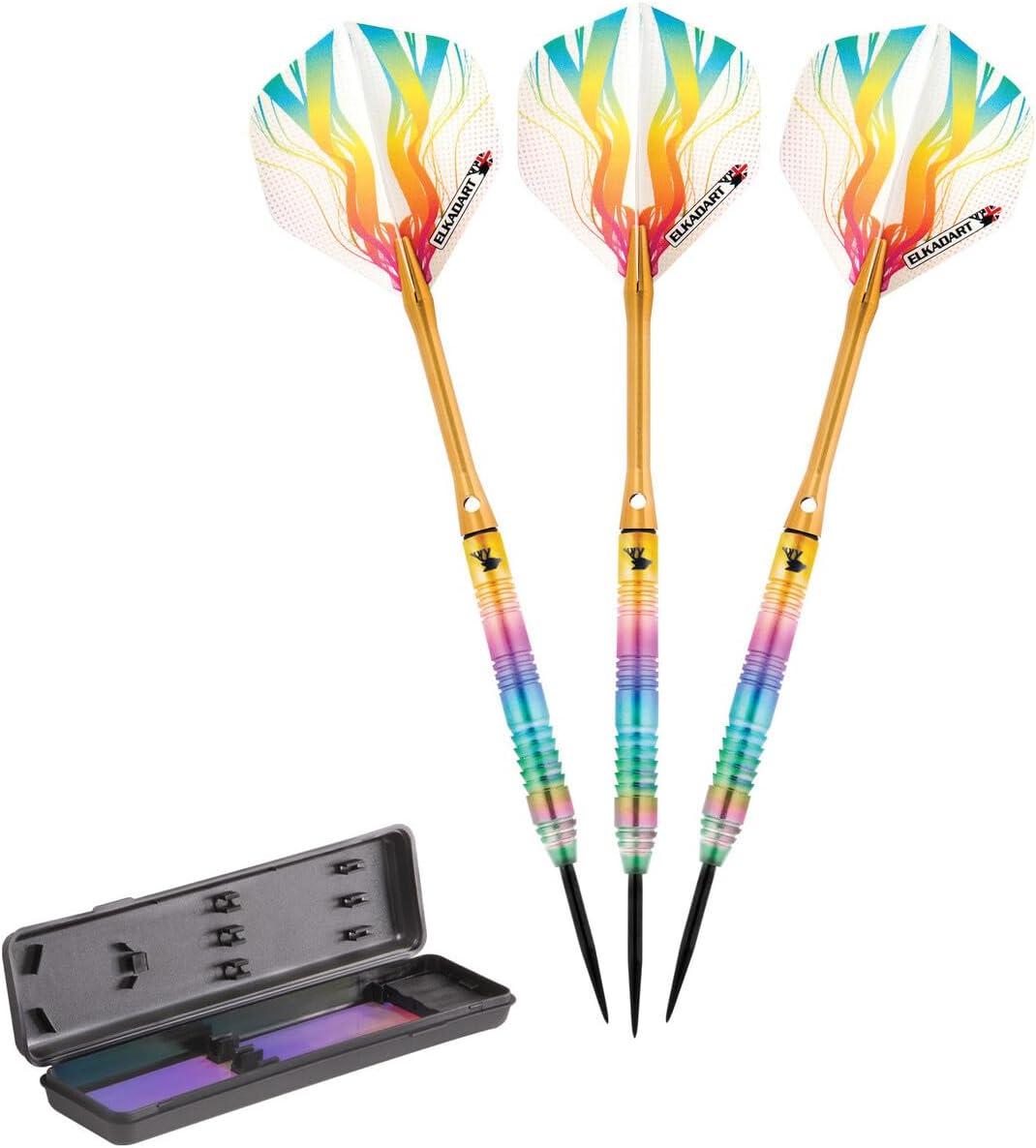 Elkadart Rainbow 25g Tungsten Steel Tip Darts with Case