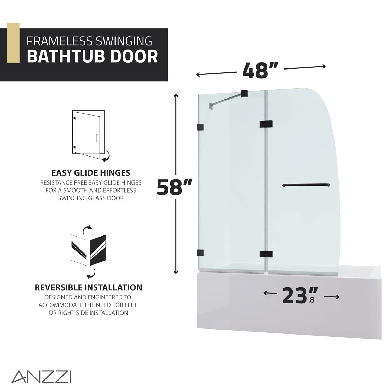 Herald Series 58" H Hinged Frameless Tub Door