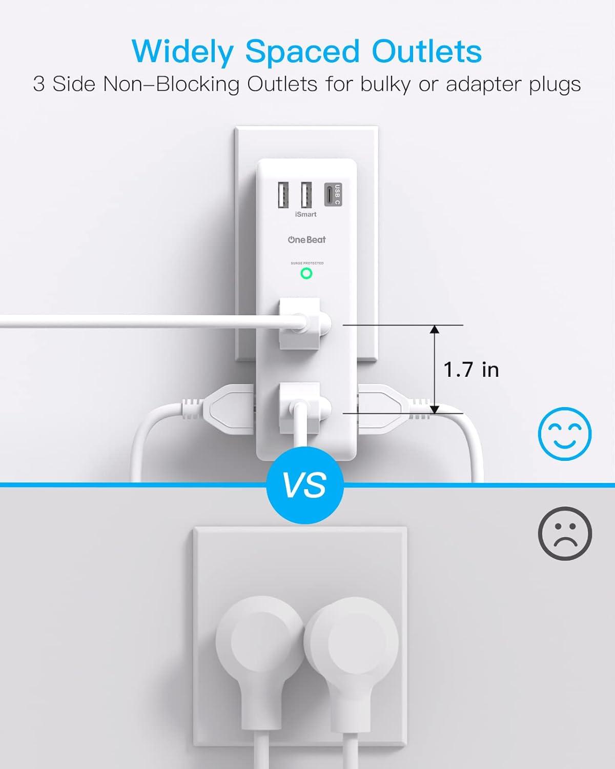 White 10-Piece USB Outlet Extender with Rotating Plug