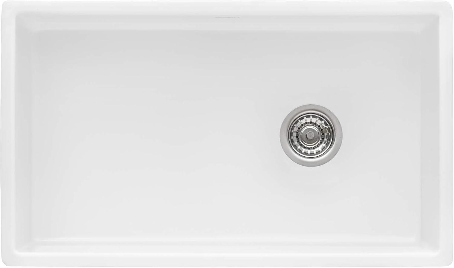 Ruvati 30-inch Fireclay Farmhouse Offset Drain Kitchen Sink Single Bowl White - Right Drain