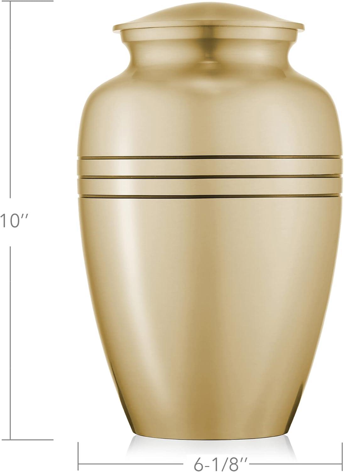 Gold Brass Adult Cremation Urn with Black Velvet Bag