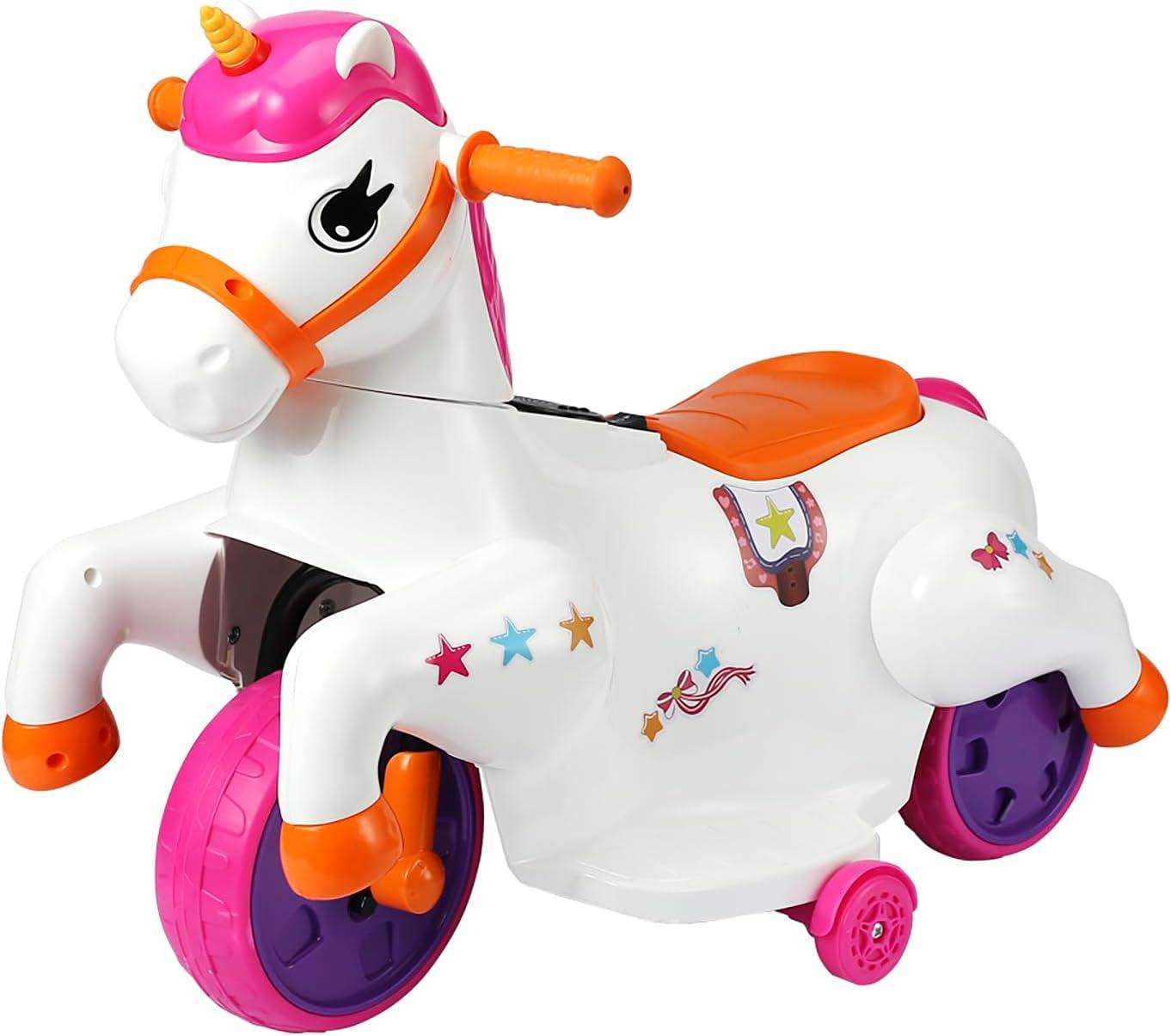 6V Multicolor Electric Unicorn Ride-On Toy with Music