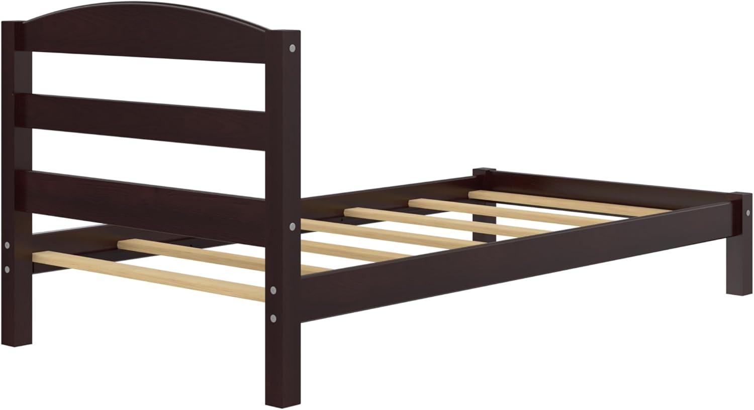 Espresso Pine Twin Platform Bed with Upholstered Headboard