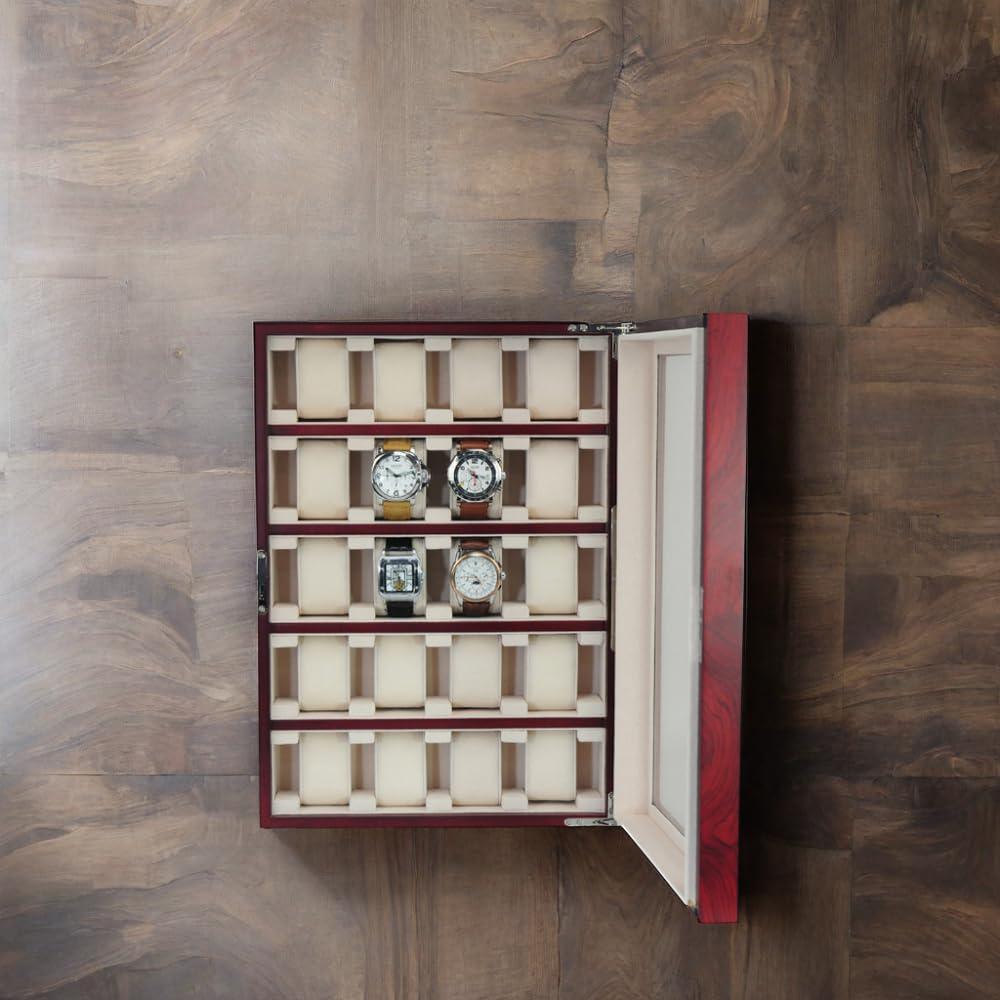 Cherry Wood 30-Slot Wall Mounted Watch Display Case