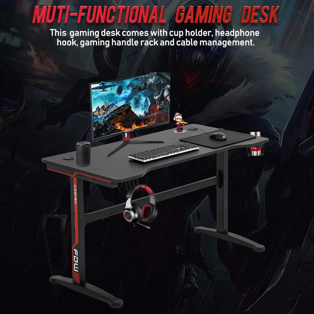 BestOffice Gaming Desk Modern Adult Ergonomic Desk with Cup Holder and Headphone Hook, Red