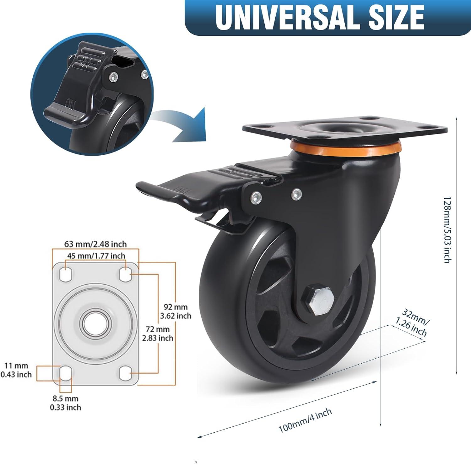 4 Inch Orange Polyurethane Heavy Duty Stem Caster Wheels with Dual Locking