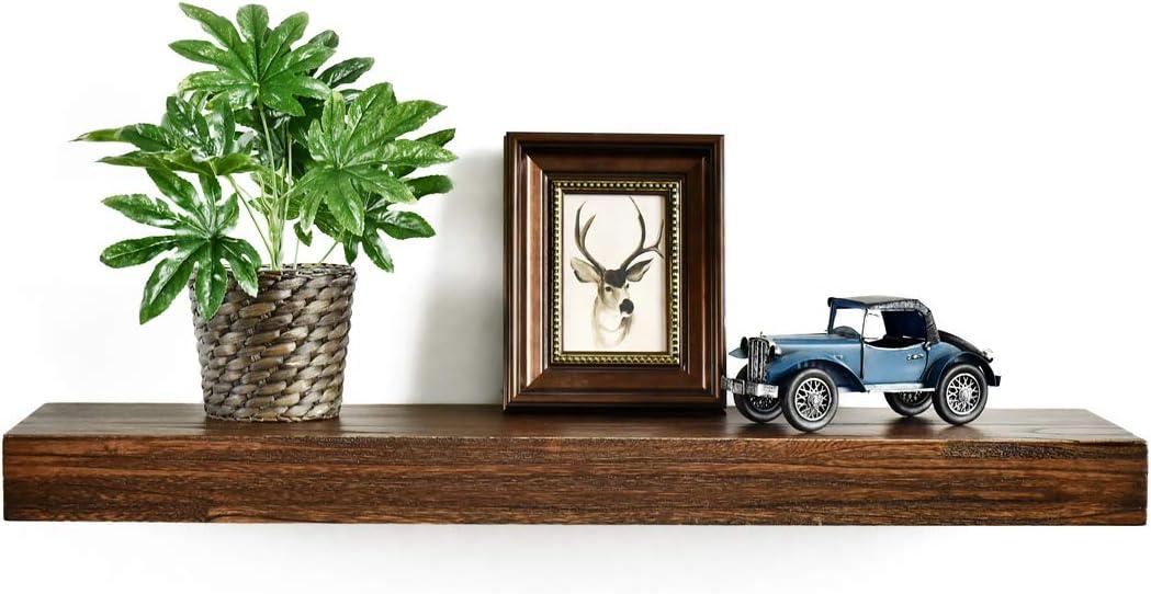 WELLAND Colin Rustic Wooden Floating Shelf Wall Mounted Shelves Display, 24"W x 10"D x 2.75"H, Walnut