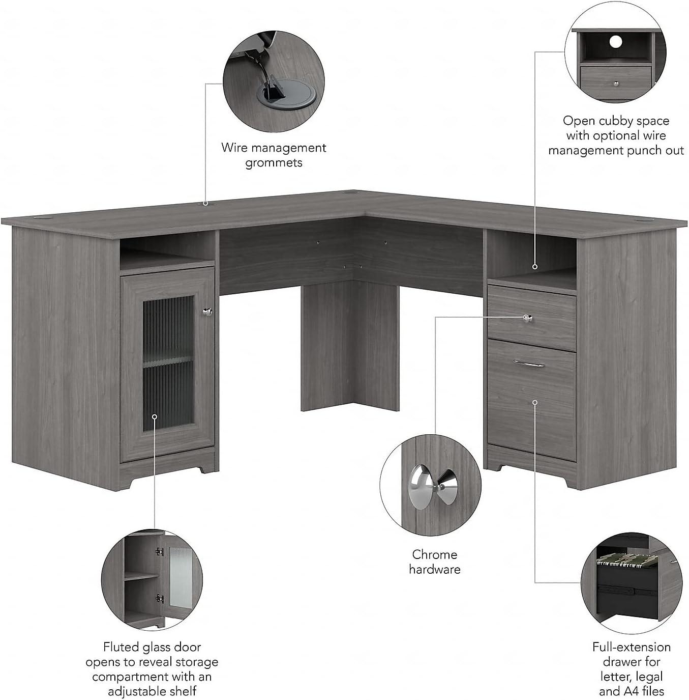 Modern Gray L-Shaped Computer Desk with Built-In USB and Storage