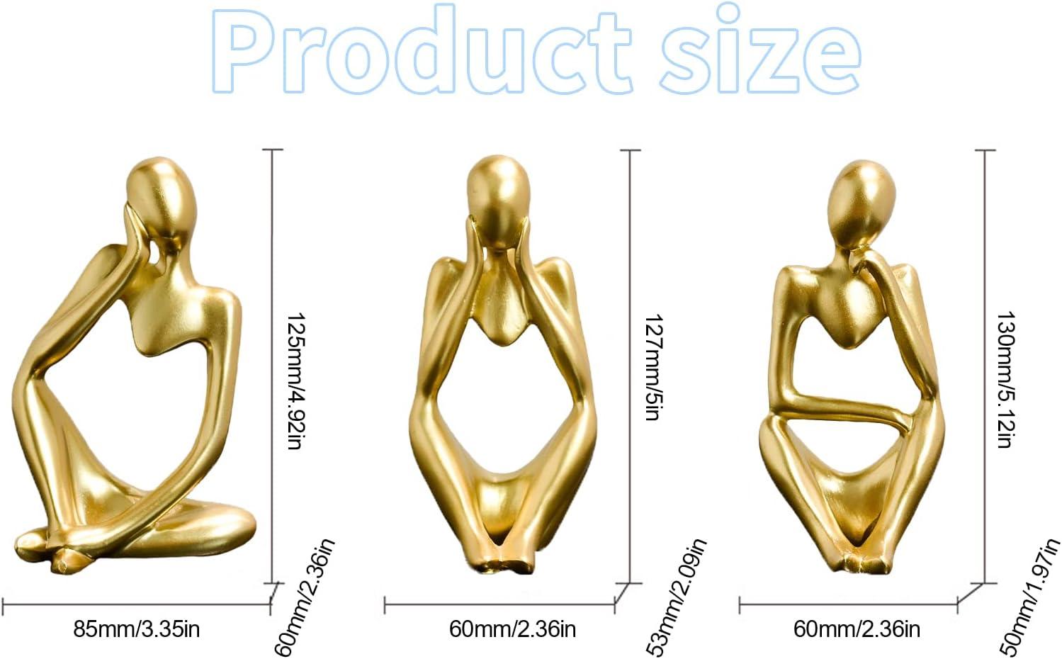 3pcs Modern Abstract Statues Sculpture,Resin Artistic Thinker Figure Thinking Man Figurines Desktop Decorations Artist Crafts for Home Office Shelf Bookshelf Decor,Gold