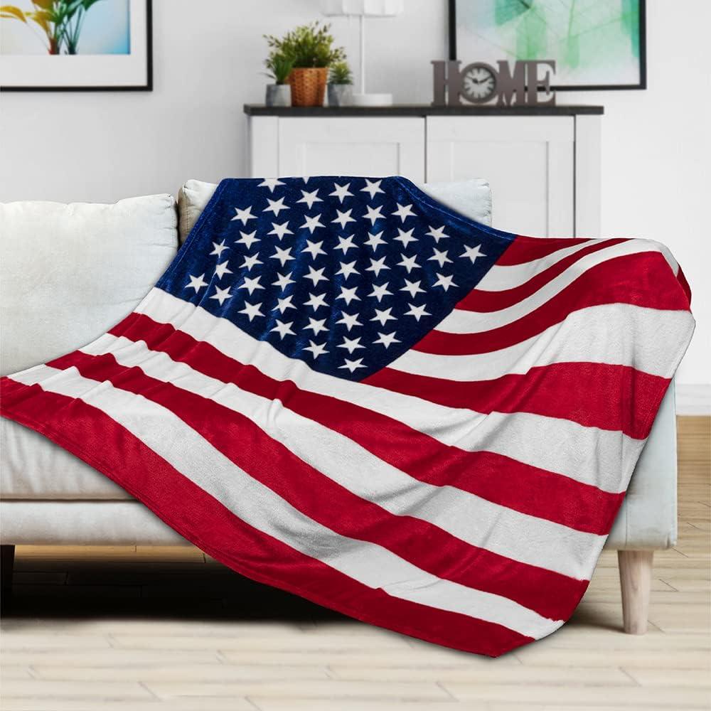 Patriotic American Flag Reversible Fleece Throw Blanket