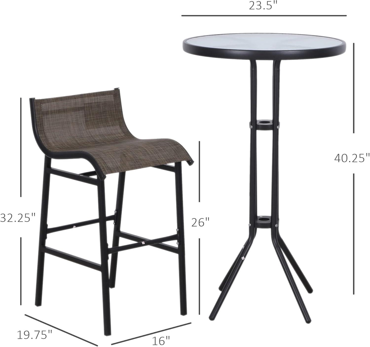 Outsunny 3 Piece Bar Height Outdoor Bistro Set for 2, Round Patio Pub Table 2 Bar Chairs with Comfortable Design & Durable Build, Tan
