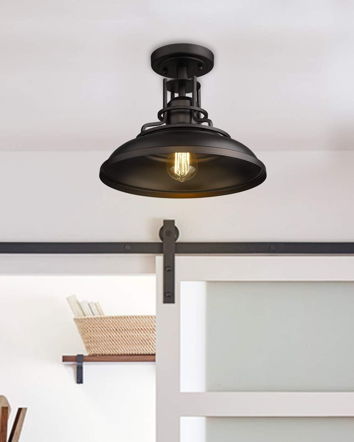 Oil Rubbed Bronze 12" Industrial Semi Flush Mount Light