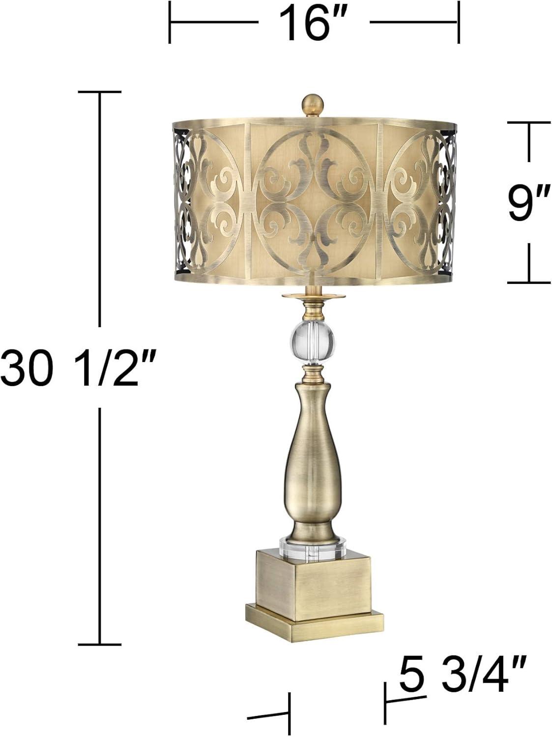 Brass Candlestick Table Lamp with Double Drum Shade