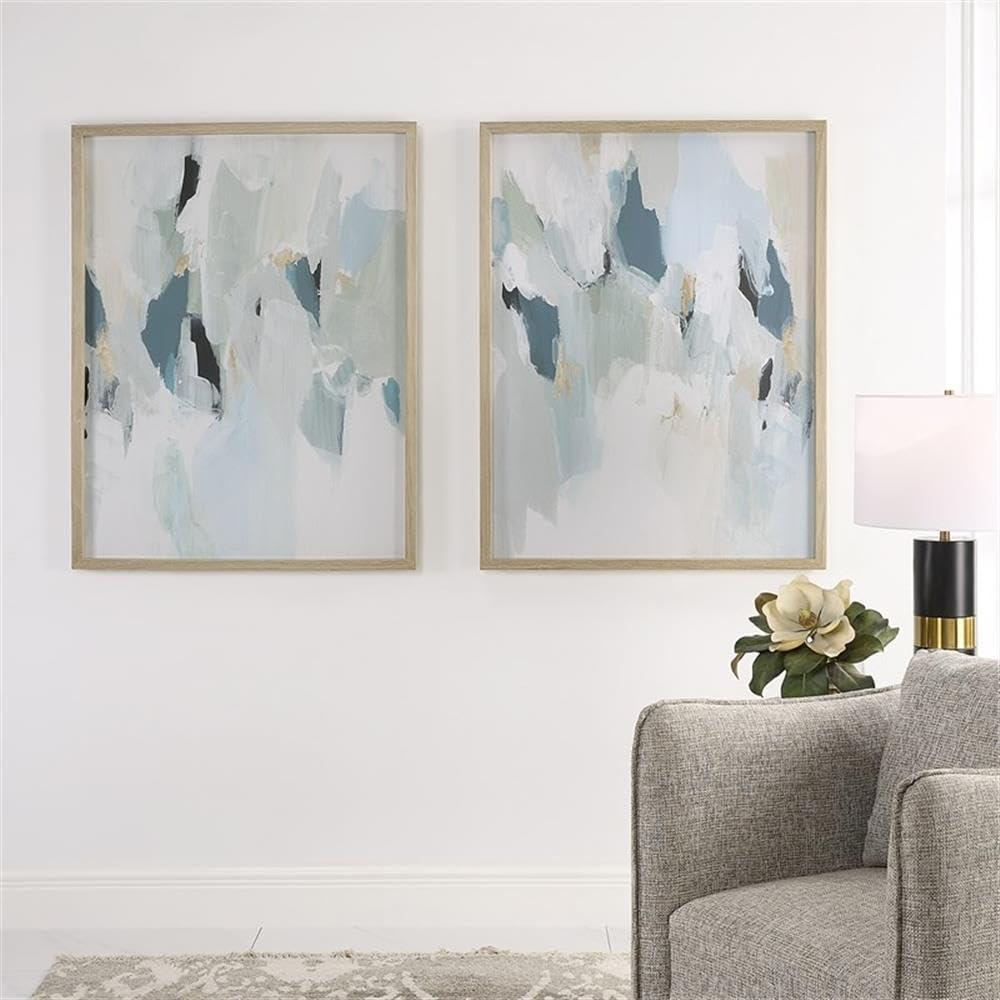 Seabreeze Abstract Blue and Gray Framed Canvas Set