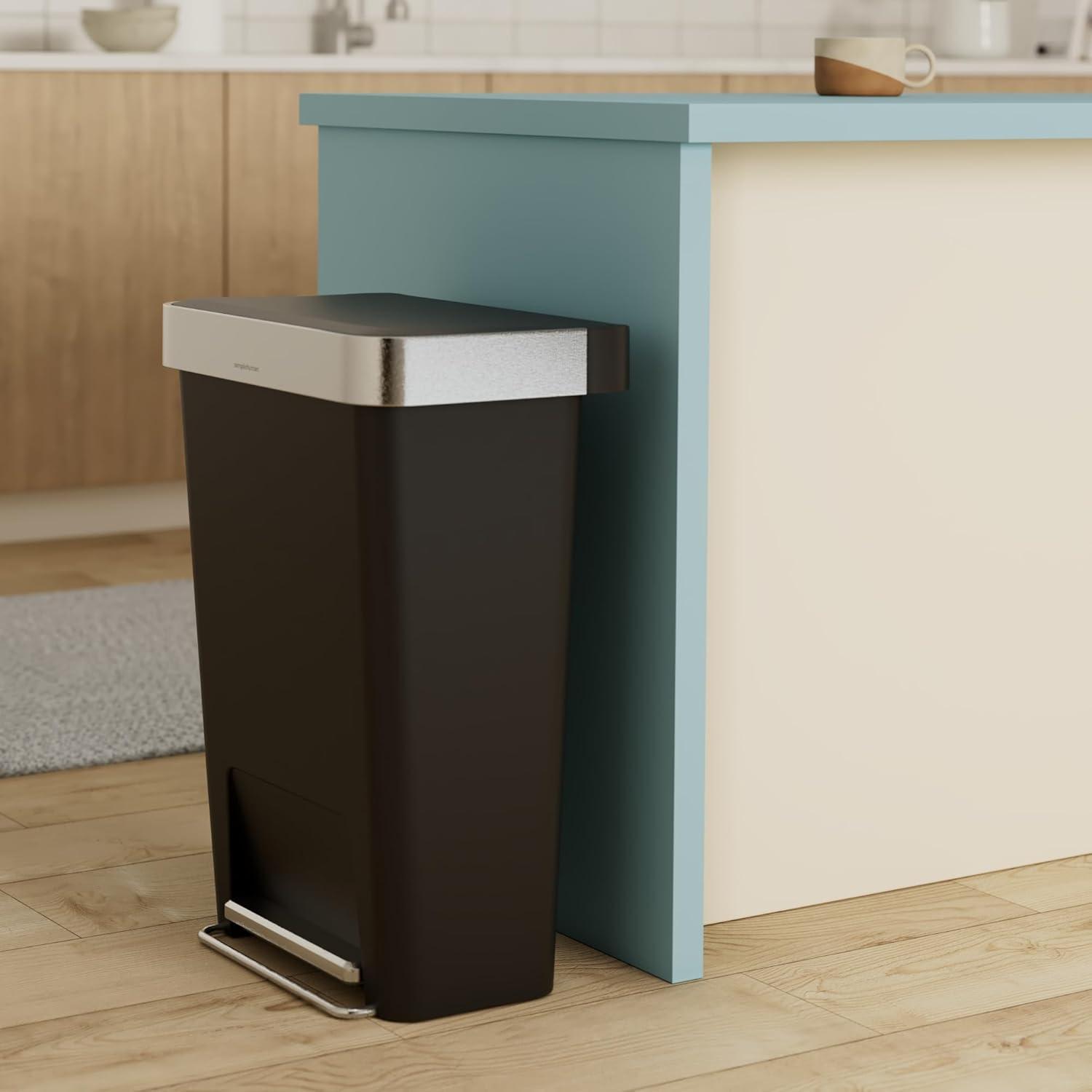 Simplehuman 45 Liter Rectangular Kitchen Trash Can with Liner Pocket, Black Plastic