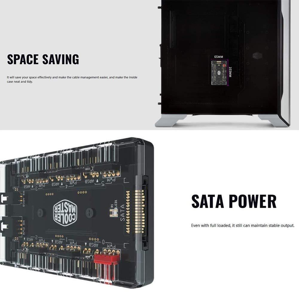 ARGB and PWM Fan HUB,6 Ports for Addressable RGB Lighting,1 to 6 Multi Way Magnetic backplane Splitter 5V/3PIN Case Fan Hub Adapter