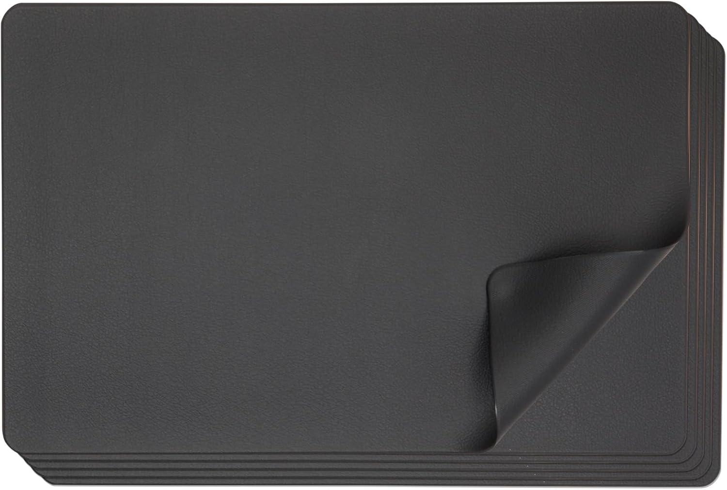 Set of 6 Black Faux Leather Rectangle Placemats