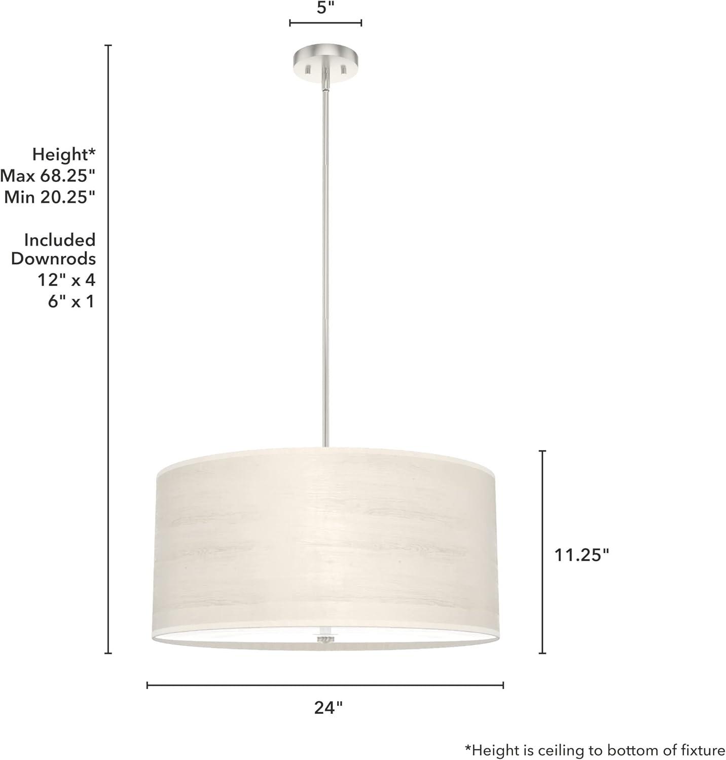 Modern Glass and Nickel Drum LED Pendant Light, 24-inch