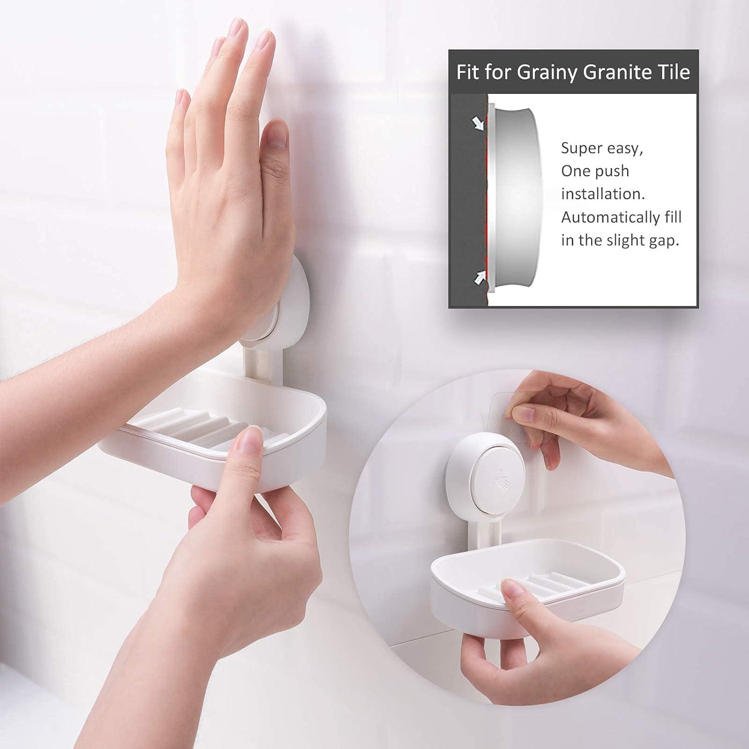 White Plastic Suction Cup Rectangular Soap Dish Holder