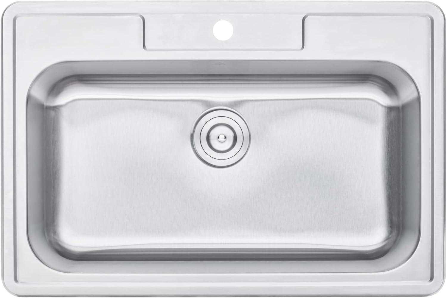 CozyBlock 33 Inch Single Bowl Topmount Drop-In 18-Gauge Stainless Steel Kitchen Sink w/ 1 Faucet Hole (Sink Only)