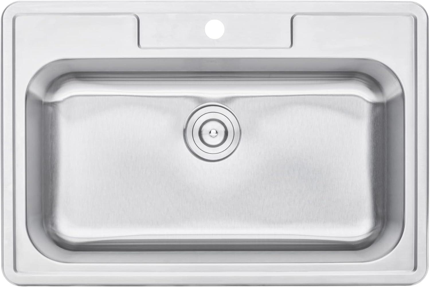 CozyBlock 33 Inch Single Bowl Topmount Drop-In 18-Gauge Stainless Steel Kitchen Sink w/ 1 Faucet Hole (Sink Only)