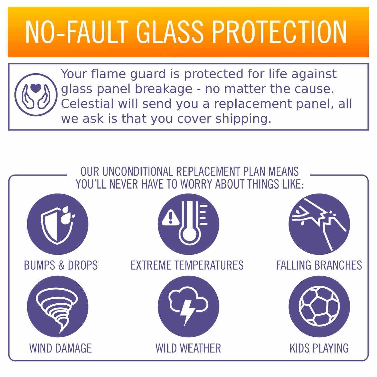 Celestial Fire Glass Rectangle Fire Pit Wind Guard