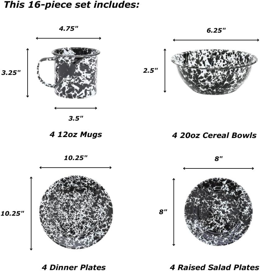 Crow Canyon Enamelware Splatter 16 Piece Dinnerware Set