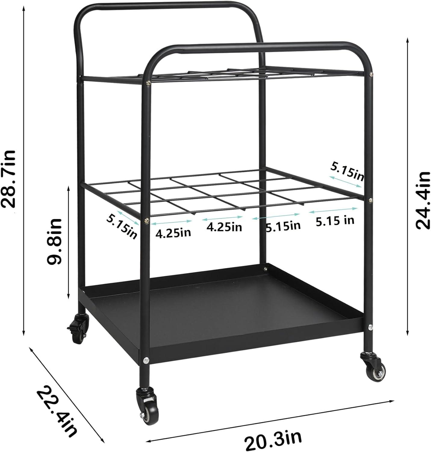 Blueprint Roll File Holder Storage - 12 Slots Rack Cart,Wire Bin Roll File, Made for Maps, Plans, Drawings, and Tubes, Yoga Mat and Gym Storage Rack Cart with Wheels,Files Sorter Poster Holder