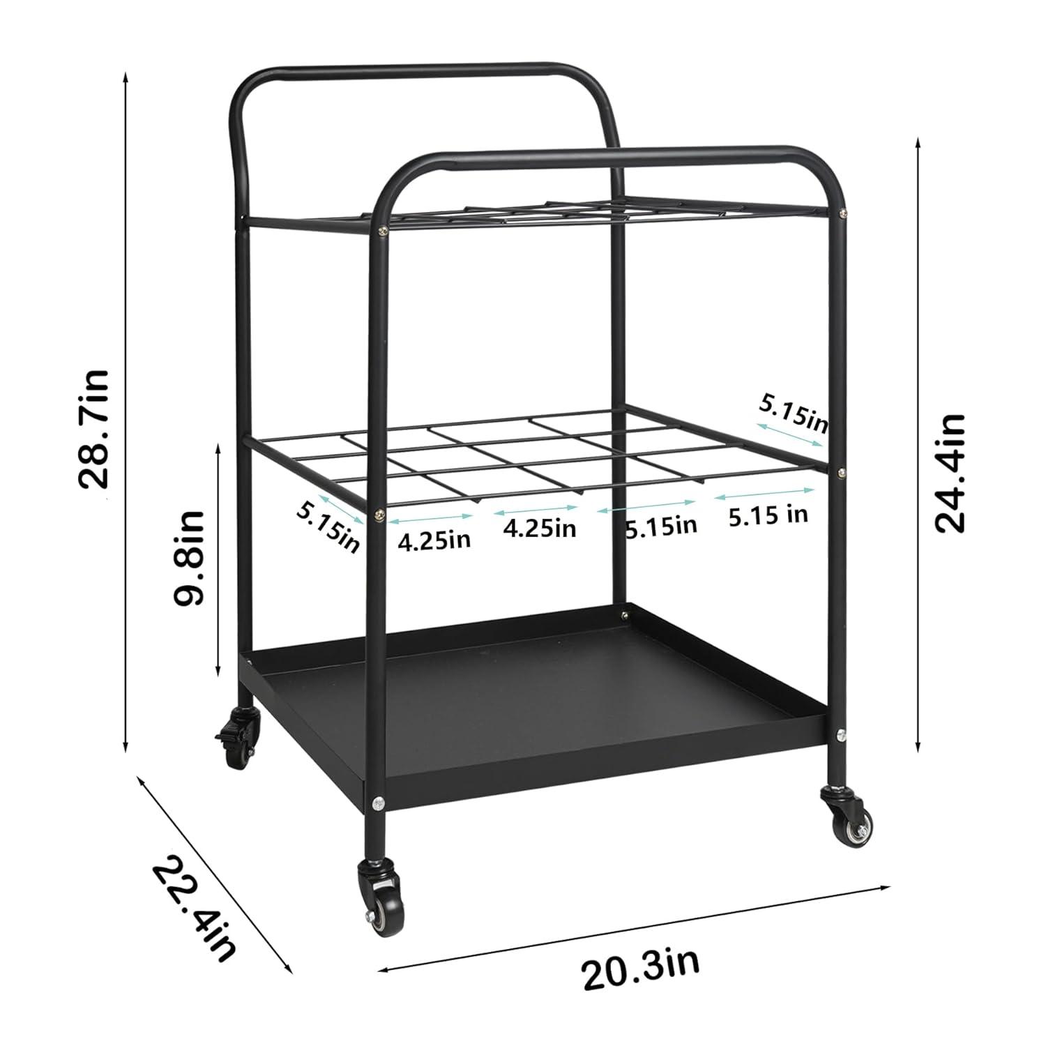Blueprint Roll File Holder Storage - 12 Slots Rack Cart,Wire Bin Roll File, Made for Maps, Plans, Drawings, and Tubes, Yoga Mat and Gym Storage Rack Cart with Wheels,Files Sorter Poster Holder